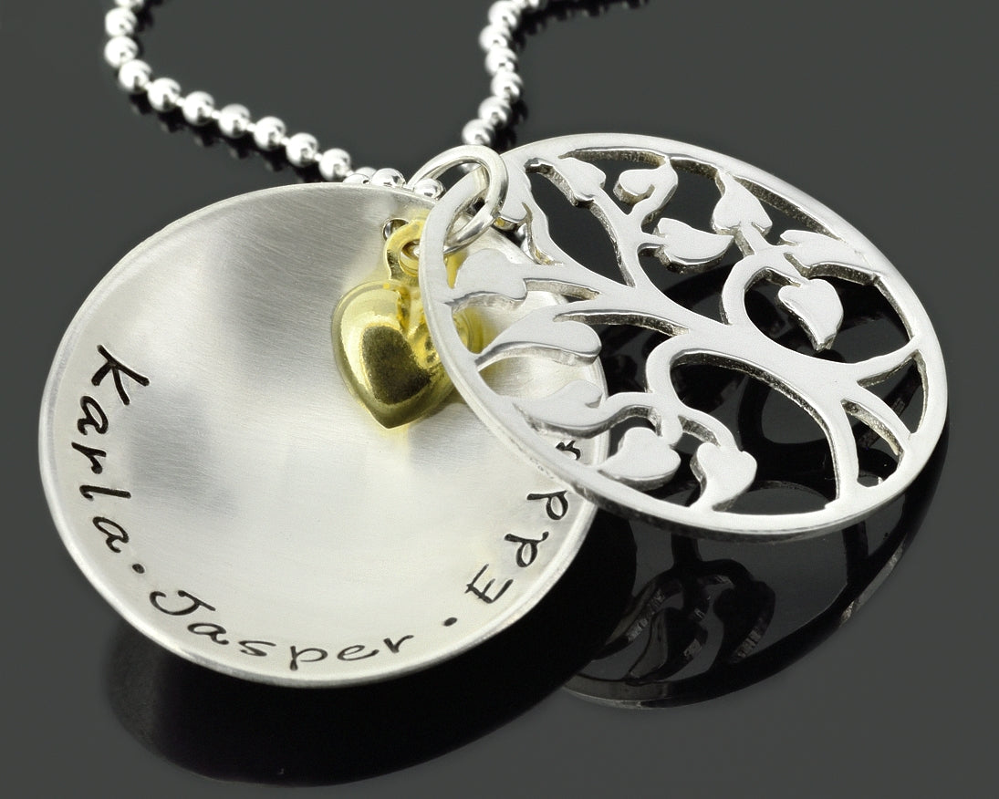 SCHMUCK DAMEN HALSKETTE OMA GRAVUR, COLLIER NAMENSKETTE 925 SILBER LEBENSBAUM